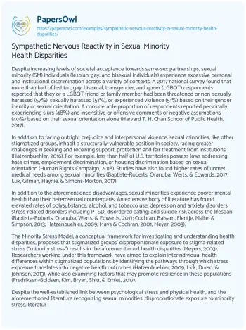 Essay on Sympathetic Nervous Reactivity in Sexual Minority Health Disparities