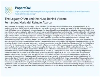 Essay on The Legacy of Art and the Muse Behind Vicente Fernández: María Del Refugio Abarca