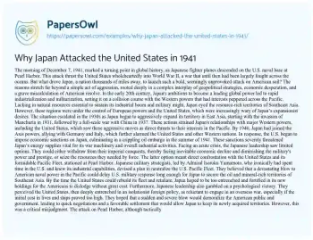 Essay on Why Japan Attacked the United States in 1941