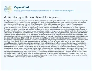 Essay on A Brief History of the Invention of the Airplane