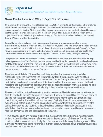 Essay on News Media: how and why to Spot “Fake” News