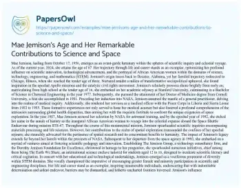 Essay on Mae Jemison’s Age and her Remarkable Contributions to Science and Space