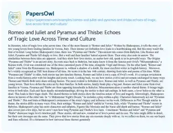 Essay on Romeo and Juliet and Pyramus and Thisbe: Echoes of Tragic Love Across Time and Culture