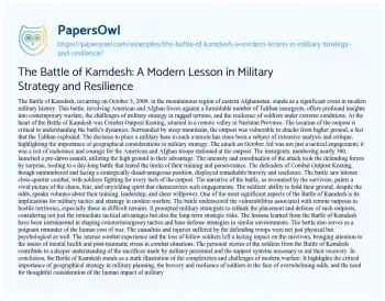 Essay on The Battle of Kamdesh: a Modern Lesson in Military Strategy and Resilience