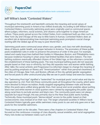 Essay on Jeff Wiltse’s Book “Contested Waters”