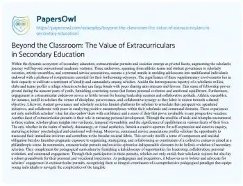 Essay on Beyond the Classroom: the Value of Extracurriculars in Secondary Education