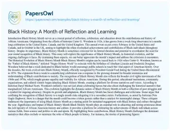 Essay on Black History: a Month of Reflection and Learning