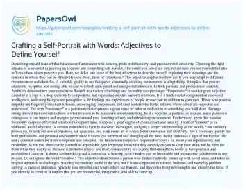 Essay on Crafting a Self-Portrait with Words: Adjectives to Define yourself