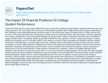 Essay on The Impact of Financial Problems on College Student Performance