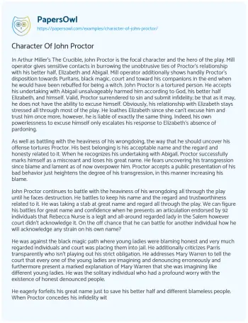 Essay on Character of John Proctor