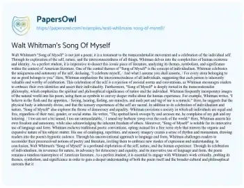 Essay on Walt Whitman’s Song of myself