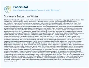 Essay on Summer is Better than Winter