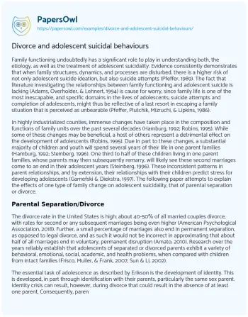 Essay on Divorce and Adolescent Suicidal Behaviours