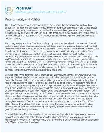 Essay on Race, Ethnicity and Politics