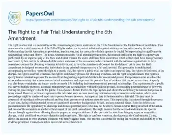 Essay on The Right to a Fair Trial: Understanding the 6th Amendment