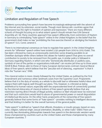 Essay on Limitation and Regulation of Free Speech