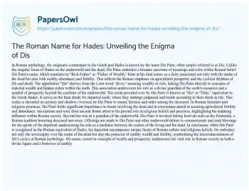 Essay on The Roman Name for Hades: Unveiling the Enigma of Dis