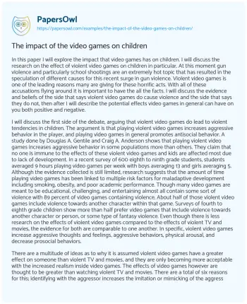 Essay on The Impact of the Video Games on Children