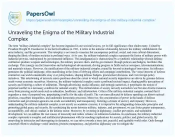 Essay on Unraveling the Enigma of the Military Industrial Complex