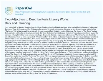 Essay on Two Adjectives to Describe Poe’s Literary Works: Dark and Haunting