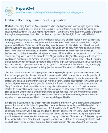 Essay on Martin Luther King Jr and Racial Segregation