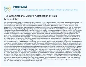 Essay on TCS Organizational Culture: a Reflection of Tata Group’s Ethos