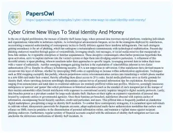 Essay on Cyber Crime New Ways to Steal Identity and Money