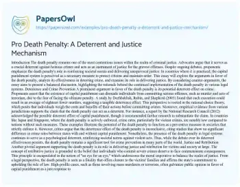 Essay on Pro Death Penalty: a Deterrent and Justice Mechanism