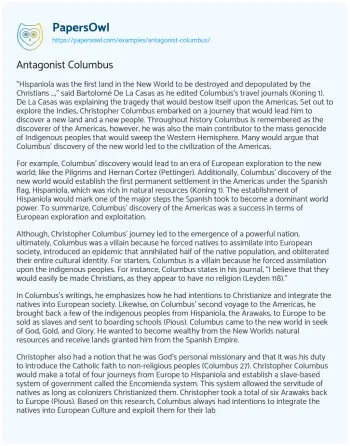 Essay on Antagonist Columbus