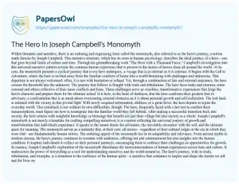 Essay on The Hero in Joseph Campbell’s Monomyth