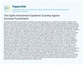 Essay on The Eighth Amendment Explained: Guarding against Excessive Punishments