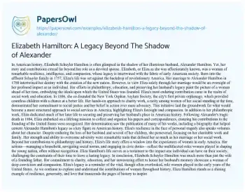 Essay on Elizabeth Hamilton: a Legacy Beyond the Shadow of Alexander