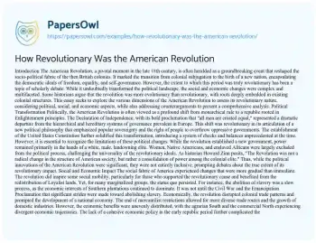 Essay on How Revolutionary was the American Revolution