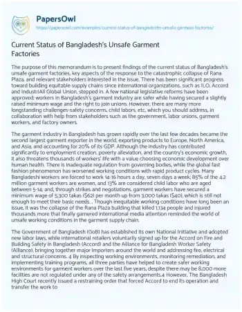 Essay on Current Status of Bangladesh’s Unsafe Garment Factories