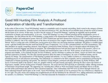 Essay on Good Will Hunting Film Analysis: a Profound Exploration of Identity and Transformation