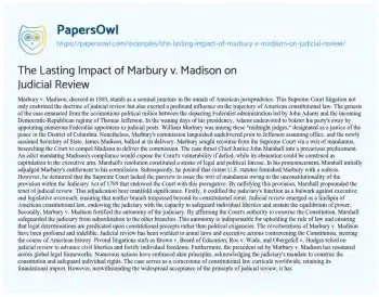 Essay on The Lasting Impact of Marbury V. Madison on Judicial Review