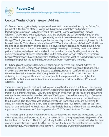 Essay on George Washington’s Farewell Address