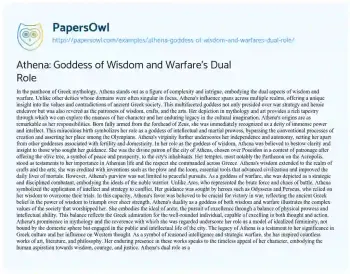 Essay on Athena: Goddess of Wisdom and Warfare’s Dual Role