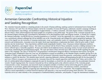 Essay on Armenian Genocide: Confronting Historical Injustice and Seeking Recognition