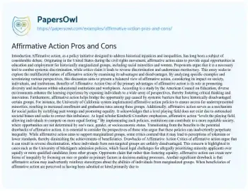 Essay on Affirmative Action Pros and Cons