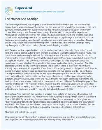 Essay on The Mother and Abortion