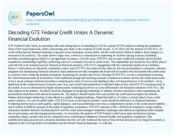 Essay on Decoding GTE Federal Credit Union: a Dynamic Financial Evolution