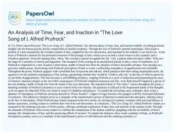 Essay on An Analysis of Time, Fear, and Inaction in “The Love Song of J. Alfred Prufrock”