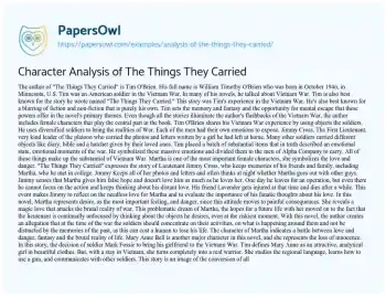 Essay on Character Analysis of the Things they Carried