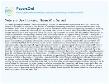 Essay on Veterans Day: Honoring Those Who Served