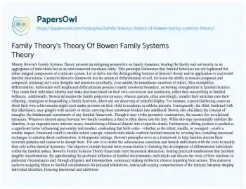 Essay on Family Theory’s Theory of Bowen Family Systems Theory