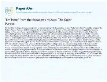 Essay on “I’m Here” from the Broadway Musical the Color Purple