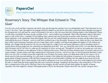 Essay on Rosemary’s Story: the Whisper that Echoed in ‘The Giver’