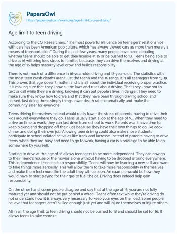 Essay on Age Limit to Teen Driving