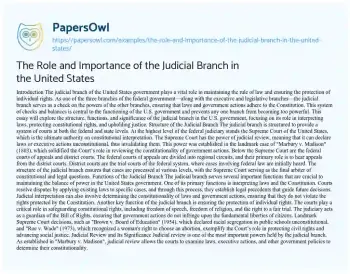 Essay on The Role and Importance of the Judicial Branch in the United States